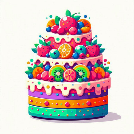Birthday cake with fruits. Vector illustration on a white background.のイラスト素材