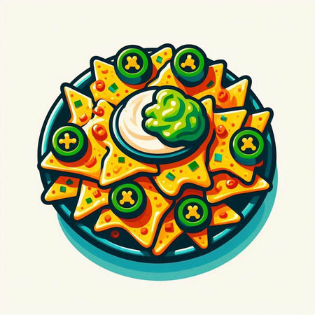 Nachos with guacamole sauce. Vector illustration.のイラスト素材