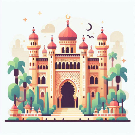 Vector illustration of Taj Mahal in Agra, Uttar Pradesh, Indiaのイラスト素材