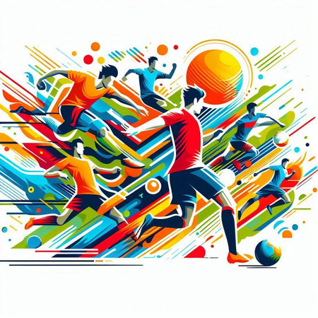 Group of soccer players in action. Vector illustration. Sport background.のイラスト素材