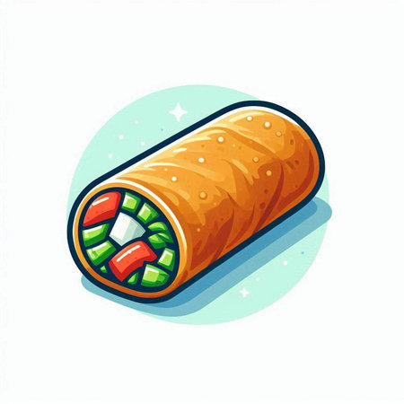 Illustration of a roll with meat and vegetables on a white backgroundのイラスト素材