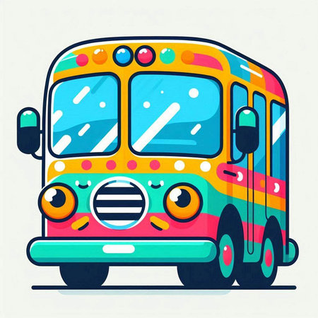 Cartoon school bus. Vector illustration in a flat style. Vector illustration.のイラスト素材