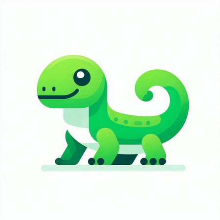 Cute cartoon green lizard isolated on white background. Vector illustration.のイラスト素材