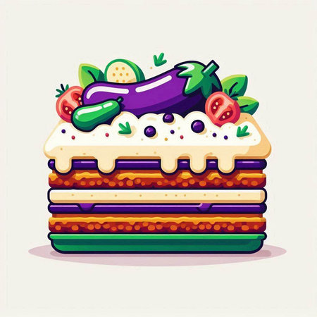 Vegetable sandwich with eggplant, tomato and cucumber. Vector illustration.のイラスト素材