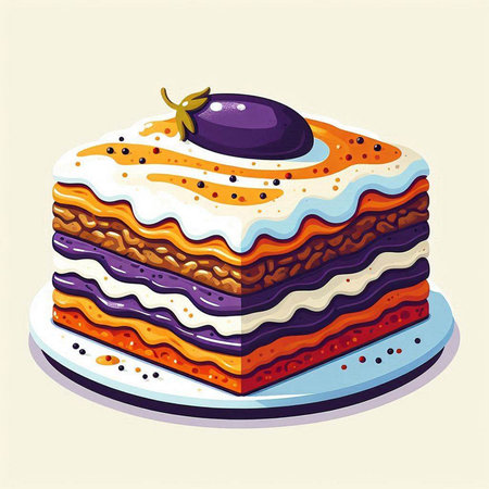 Illustration of a cake with eggplant on a white background.のイラスト素材