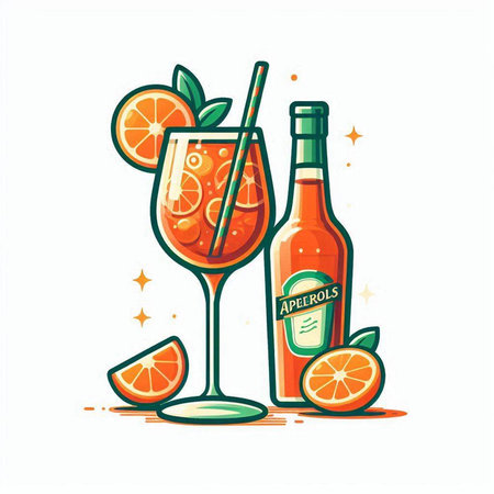 Alcoholic cocktail with orange, lime and ice. Vector illustrationのイラスト素材