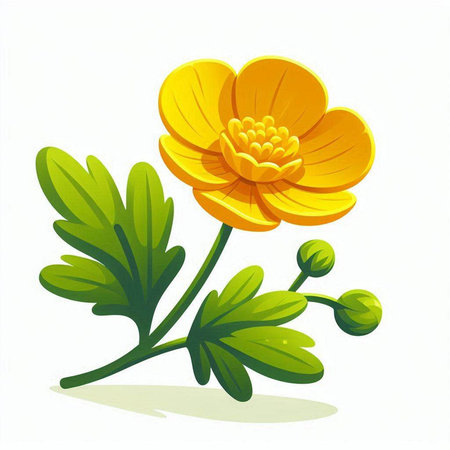 Illustration of a yellow buttercup isolated on a white background.のイラスト素材