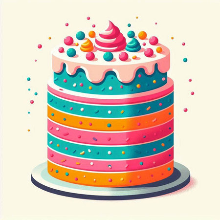 Birthday cake with colorful cream and sprinkles. Vector illustration.のイラスト素材