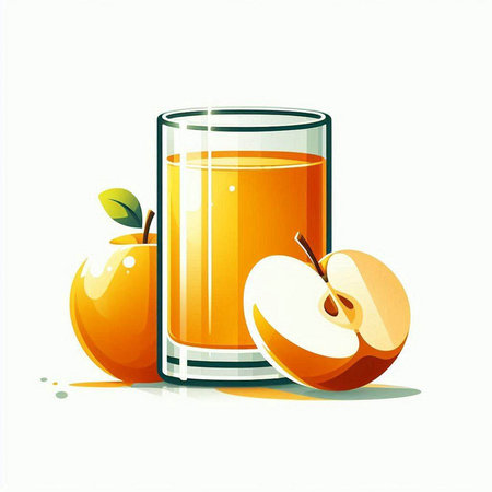 Glass of fresh juice with apple on white background. Vector illustration.のイラスト素材
