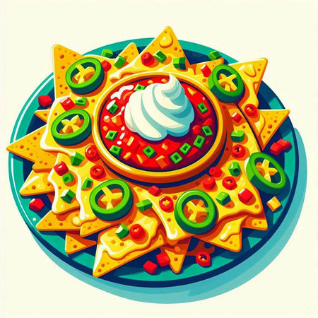 Mexican nachos with salsa and guacamole sauceのイラスト素材
