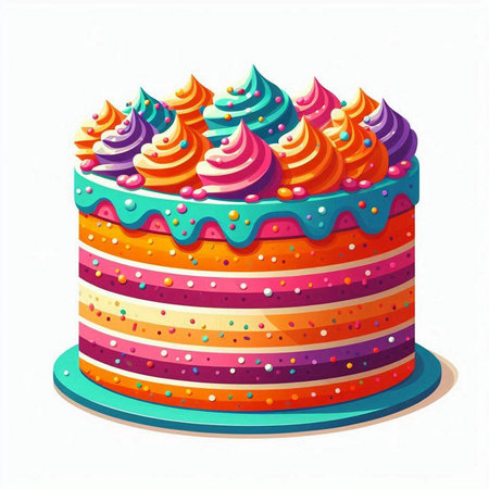 Colorful birthday cake isolated on a white background. Vector illustration.のイラスト素材
