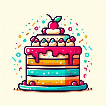 Birthday cake with cherries. Vector illustration. Isolated.のイラスト素材