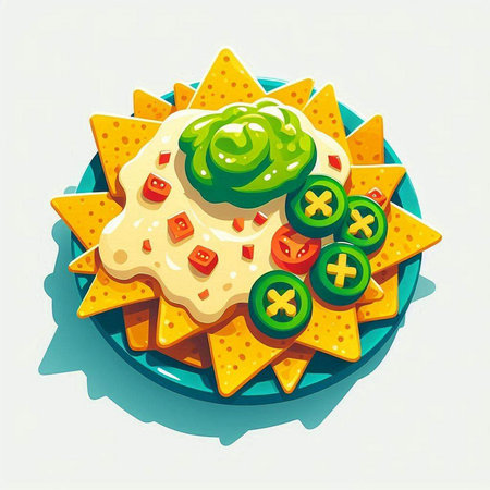 Mexican nachos with guacamole sauce, vector illustrationのイラスト素材