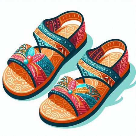 Flip-flops with ethnic ornaments. Vector illustration.のイラスト素材