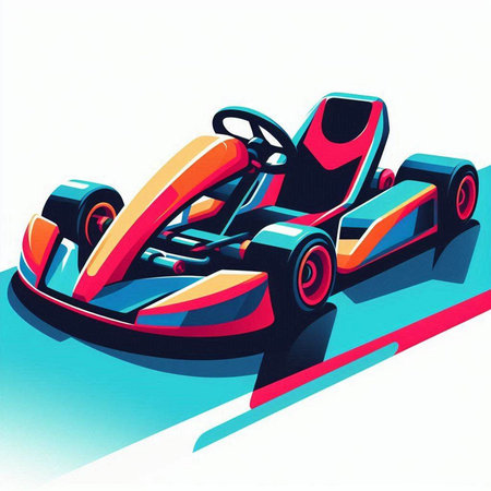 Funny karting car on white background. Vector illustration.のイラスト素材