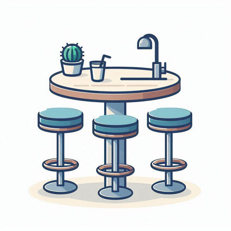 Vector illustration of a cafe table with chairs and tables in cartoon styleのイラスト素材