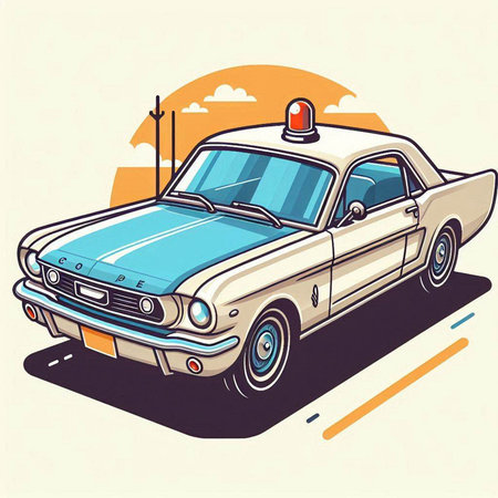 Old american police car in retro style. Vector illustration for your designのイラスト素材