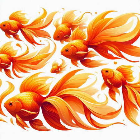 Goldfish pattern on white background. Vector illustration of goldfish.のイラスト素材