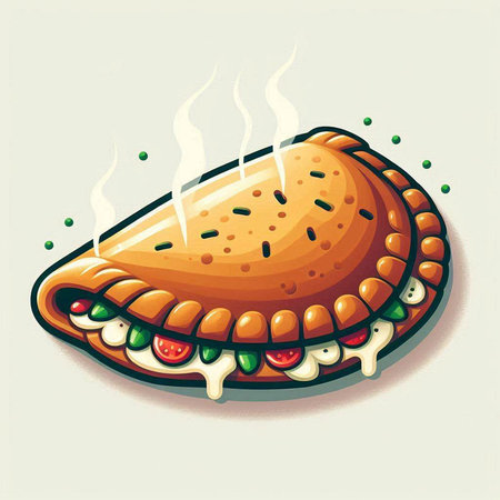 Illustration of a pie with meat and vegetables on a white backgroundのイラスト素材