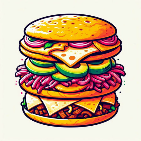 Illustration of a hamburger. Vector illustration of fast food.のイラスト素材