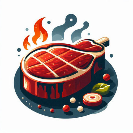 Steak on a white background. Vector illustration in cartoon style.のイラスト素材