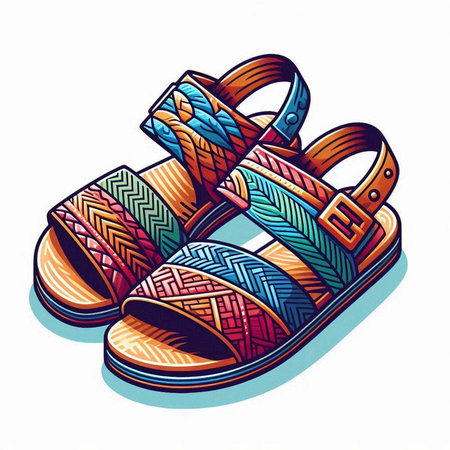 Children's sandals. Colorful vector illustration on a white background.のイラスト素材