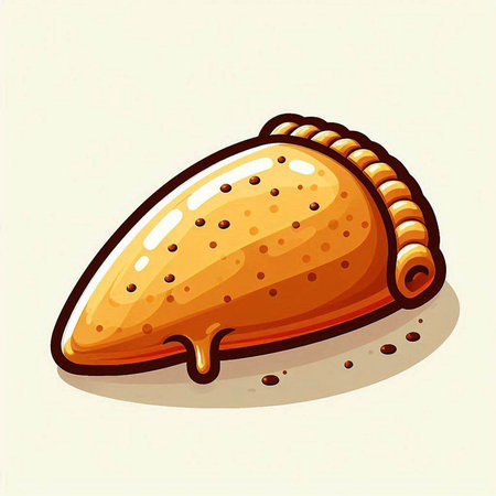 Illustration of a cookie with chocolate syrup on a beige backgroundのイラスト素材