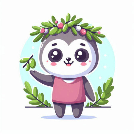 Cute cartoon sloth with a wreath on his head. Vector illustration.のイラスト素材