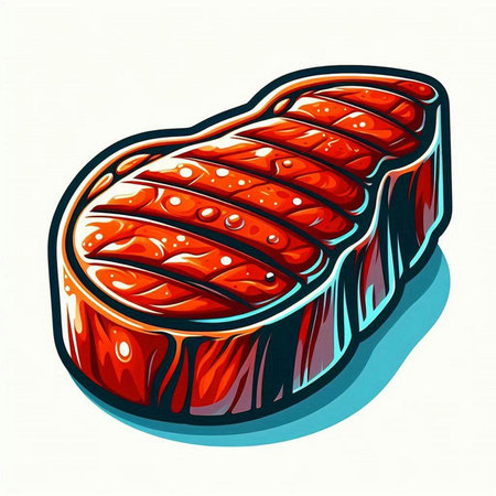 Illustration of a fresh raw beef steak in a cartoon style.のイラスト素材