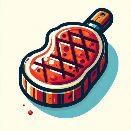 Steak in cartoon style. Vector illustration of a piece of meat.のイラスト素材