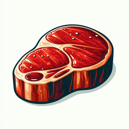 Illustration of a piece of raw beef meat on a white backgroundのイラスト素材