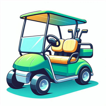 Cartoon green golf cart on a white background. Vector illustration.のイラスト素材