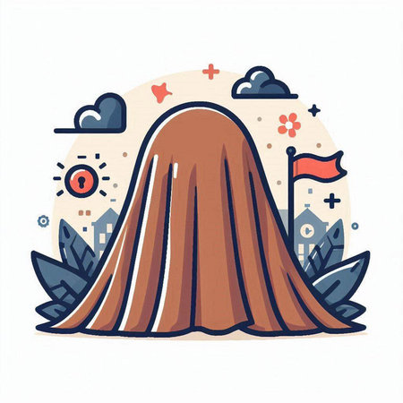 Vector illustration of a mountain in the flat linear style. Mountain landscape.のイラスト素材