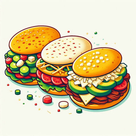 Vector illustration of hamburgers on white background. Vector illustration.のイラスト素材