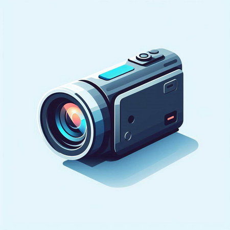 Digital camera. Vector illustration of a digital camera on blue background.のイラスト素材