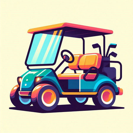 Golf cart. Vector illustration of a golf cart in cartoon style.のイラスト素材