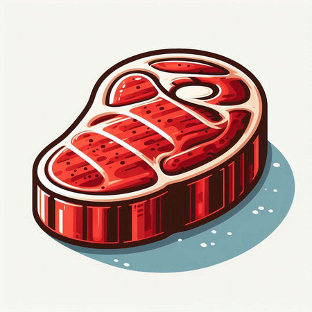 Steak in cartoon style. Vector illustration of a piece of meat.のイラスト素材