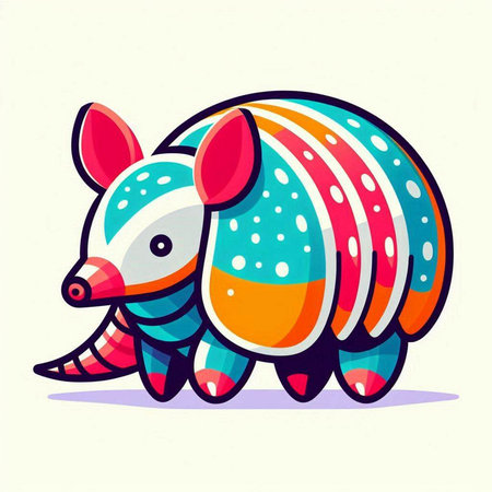 Cute cartoon armadillo. Vector illustration isolated on white background.のイラスト素材