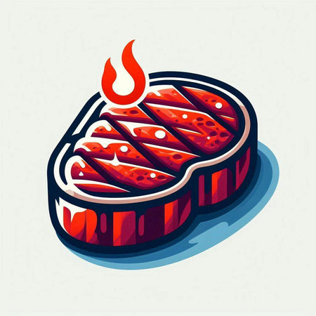 Illustration of a Steak with Flames in the Background - Vectorのイラスト素材