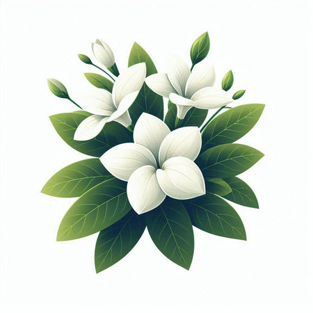 White magnolia flowers isolated on white background.  Vector illustration.のイラスト素材