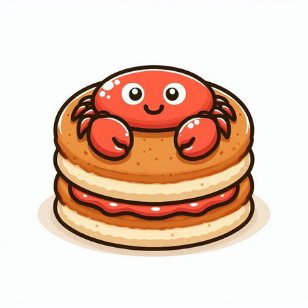 Cute cartoon red crab on a stack of pancakes. Vector illustration.のイラスト素材