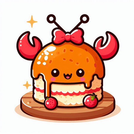 Cute cartoon kawaii cake with cherry. Vector illustration.のイラスト素材