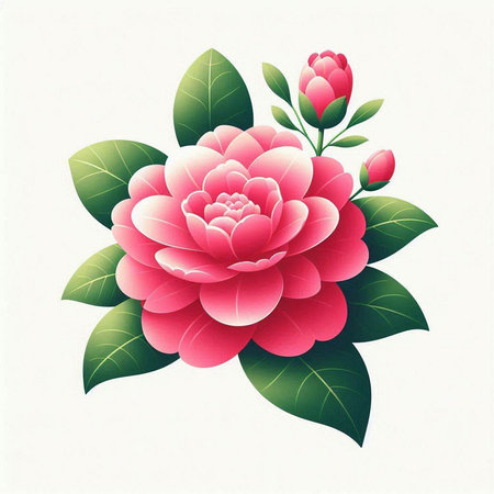 Beautiful red camellia flower on white background. Vector illustration.のイラスト素材