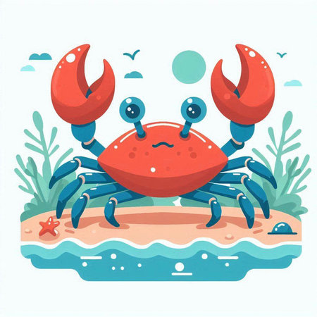 Cute cartoon crab on the seashore. Vector illustration.のイラスト素材