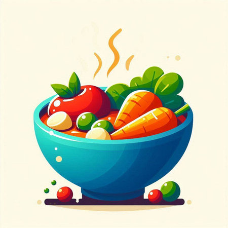 Vegetable salad in a bowl. Vector illustration of a healthy food.のイラスト素材