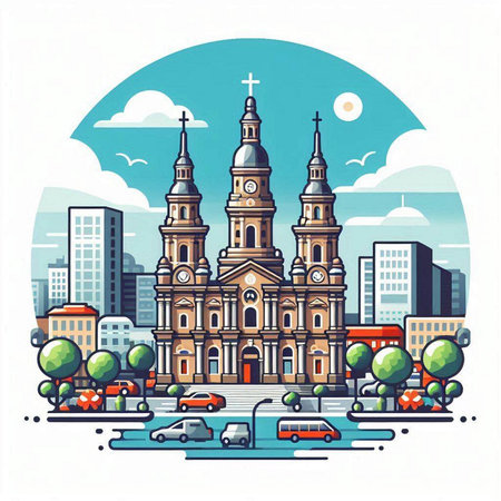 Church of St. John the Baptist in the city. Vector illustrationのイラスト素材