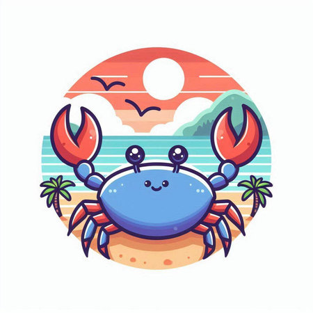 Cute crab on the beach. Vector illustration in cartoon style.のイラスト素材