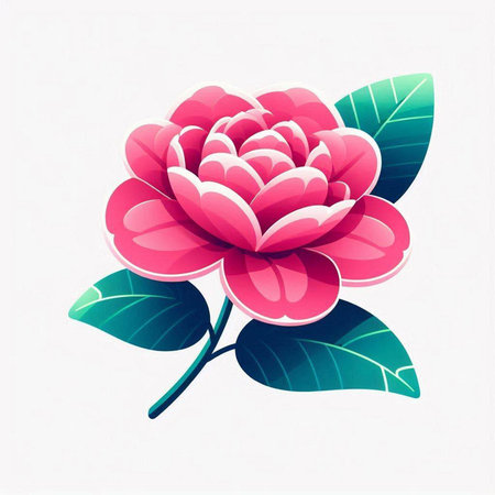 Beautiful pink camellia flower on white background. Vector illustration.のイラスト素材