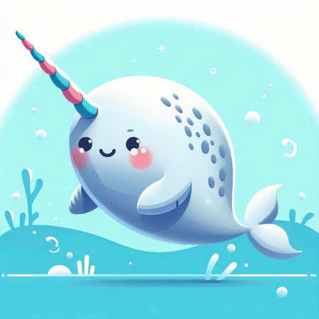 Cute cartoon narwhal in the sea. Vector illustration.のイラスト素材