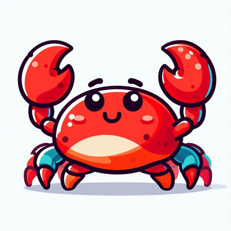 Cute cartoon red crab on a white background. Vector illustration.のイラスト素材